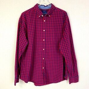 Mason James Navy Red Gingham Long Sleeve Button Up Shirt Size XL